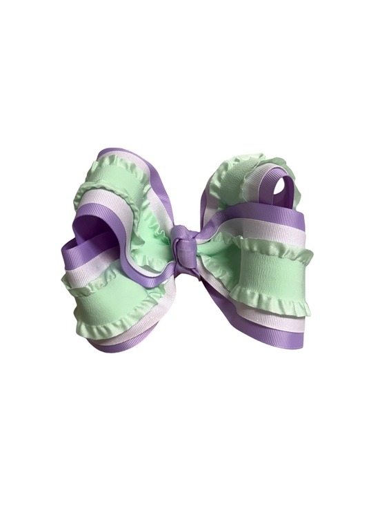 Other - Mint Green Purple & White Ruffle Hair Bow | 5.5 Inch Stiffened Boutique Bow |